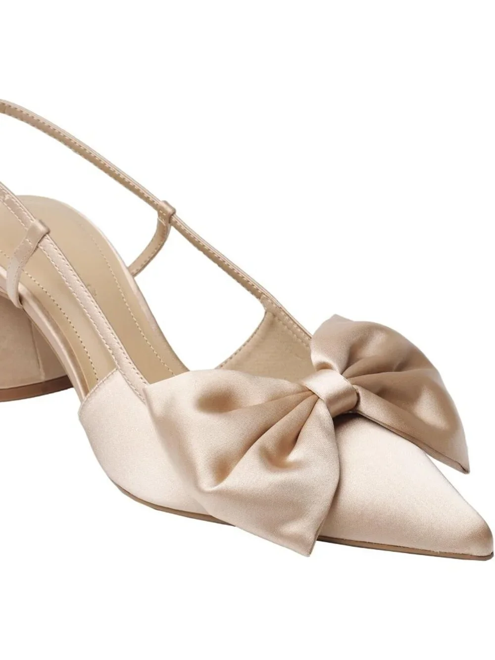 Women’s Gold Bow Pointed Toe Pumps 2.8" Thick Chunky Buckle Strap Mid Low Heels - Picture 6 of 6